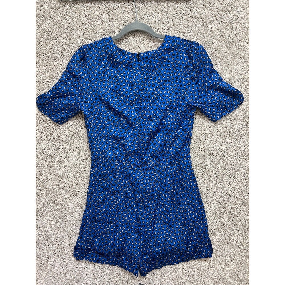 “Maje Blue Printed Romper Women Size 36 Short Sleeve V-Neck Casual Jumpsuit” - Picture 5 of 10